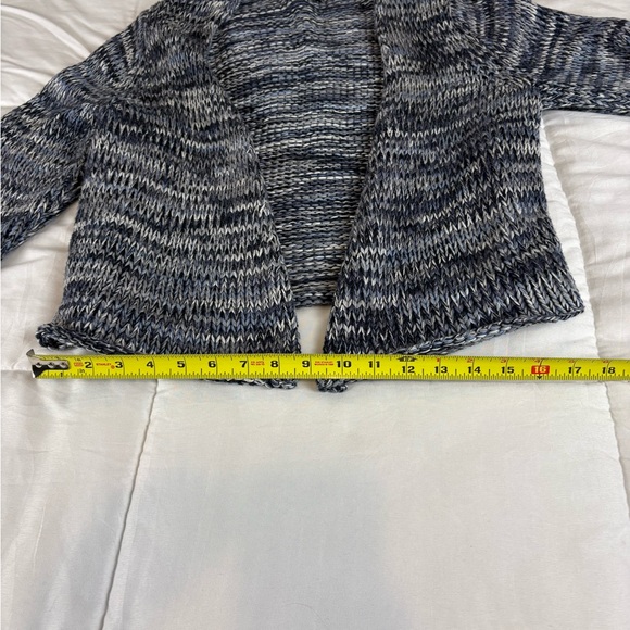 J.Jill Women’s Large Knit Open Cardigan Sweater Blue Gray Marled Cropped Cotton - Picture 5 of 6